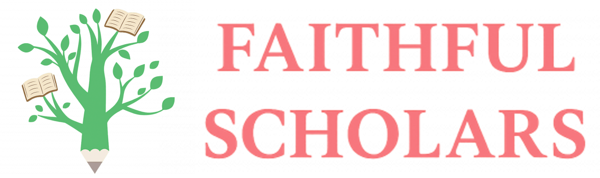Faithful Scholars logo: a tree with books and pencil, symbolizing support for Pre-K to high school homeschooling families.